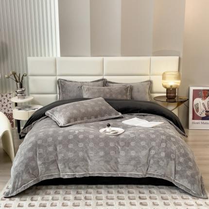 91家纺网 家纺一手货源 找家纺 （总）印季2024新款HG剪花一字绣牛奶绒四件套