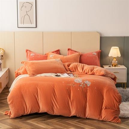 91家纺网 家纺一手货源 找家纺 名品优仓 2022新款刺绣牛奶绒200克四件套-绣花球 桔