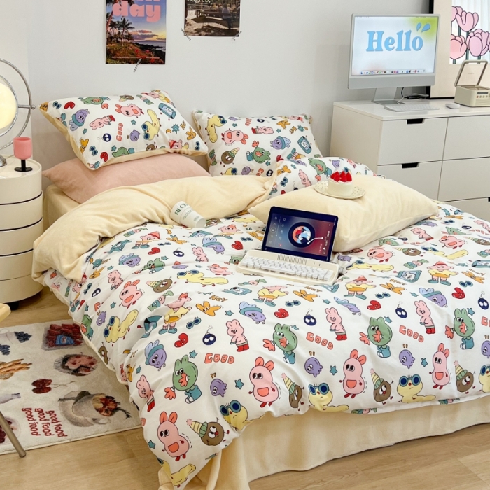 91家纺网 家纺一手货源 找家纺 昔可 2022新款梦幻公主风系列棉加绒印花四件套 彩色童趣