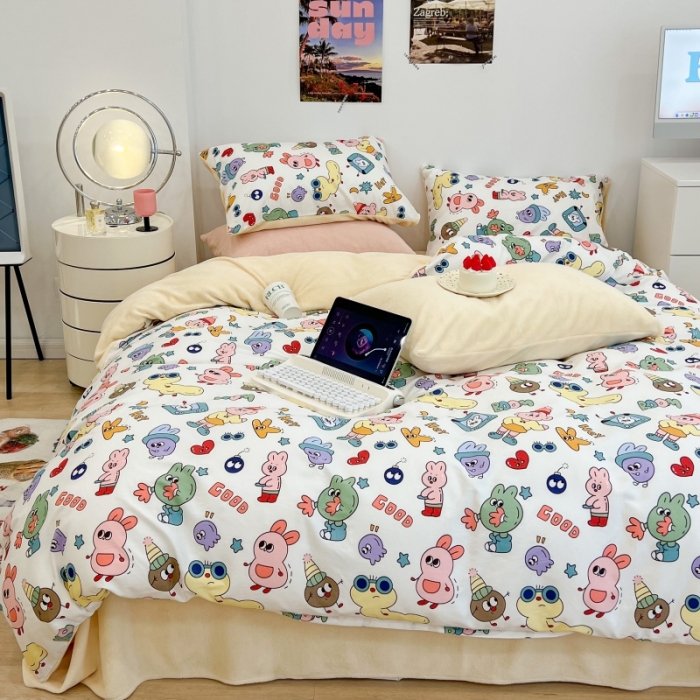 91家纺网 家纺一手货源 找家纺 昔可 2022新款梦幻公主风系列棉加绒印花四件套 彩色童趣