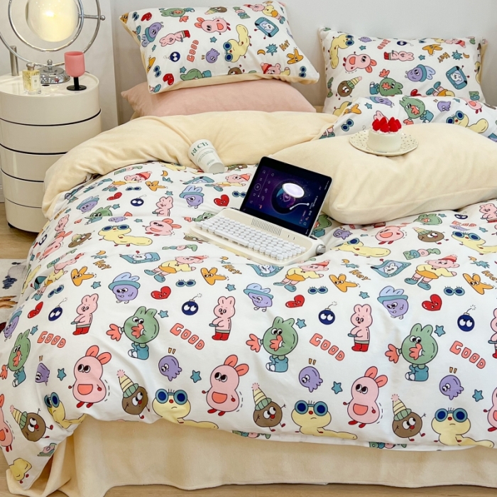 91家纺网 家纺一手货源 找家纺 昔可 2022新款梦幻公主风系列棉加绒印花四件套 彩色童趣