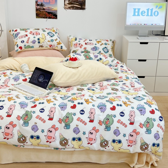 91家纺网 家纺一手货源 找家纺 昔可 2022新款梦幻公主风系列棉加绒印花四件套 彩色童趣