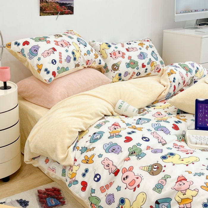 91家纺网 家纺一手货源 找家纺 昔可 2022新款梦幻公主风系列棉加绒印花四件套 彩色童趣