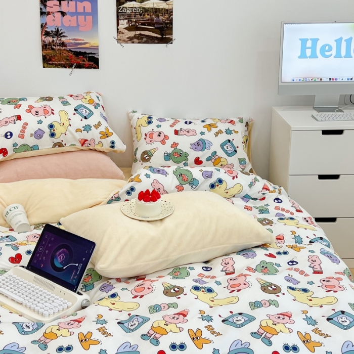 91家纺网 家纺一手货源 找家纺 昔可 2022新款梦幻公主风系列棉加绒印花四件套 彩色童趣