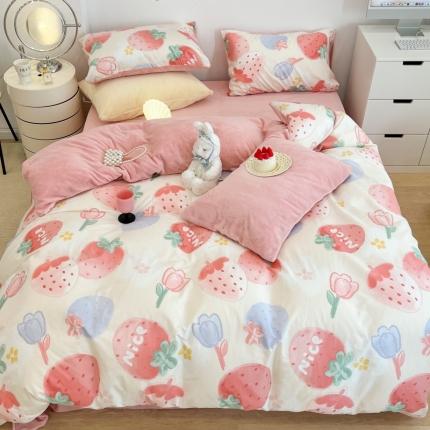 昔可 2022新款梦幻公主风系列棉加绒印花四件套 草莓果酱