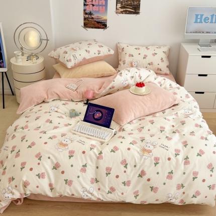 昔可 2022新款梦幻公主风系列棉加绒印花四件套 粉郁金兔