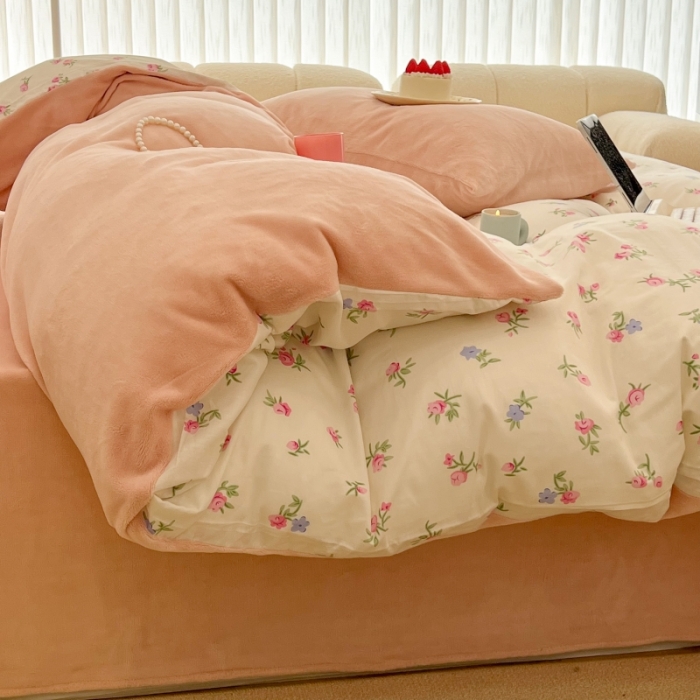 91家纺网 家纺一手货源 找家纺 昔可 2022新款梦幻公主风系列棉加绒印花四件套 韩式小花花