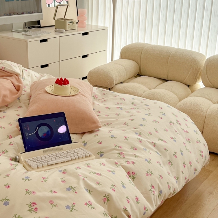 91家纺网 家纺一手货源 找家纺 昔可 2022新款梦幻公主风系列棉加绒印花四件套 韩式小花花