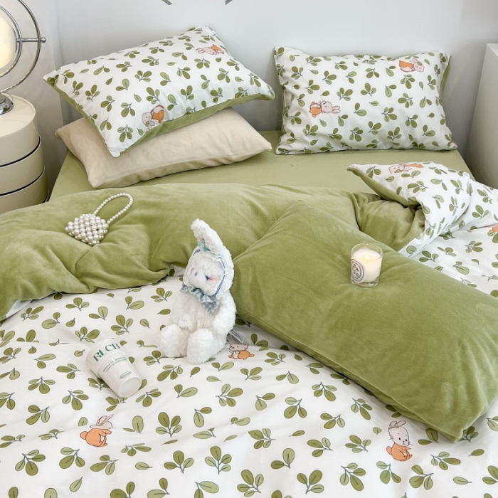 91家纺网 家纺一手货源 找家纺 昔可 2022新款梦幻公主风系列棉加绒印花四件套 花园兔宝