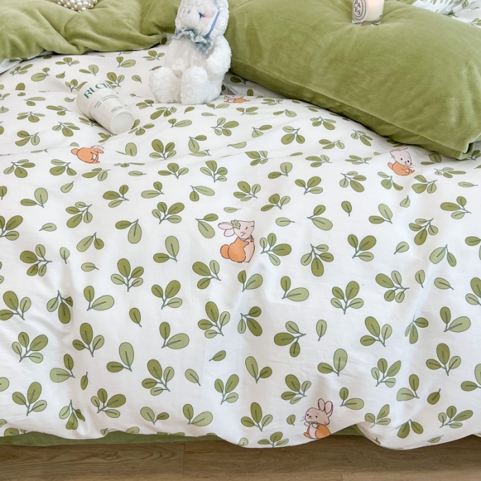 91家纺网 家纺一手货源 找家纺 昔可 2022新款梦幻公主风系列棉加绒印花四件套 花园兔宝