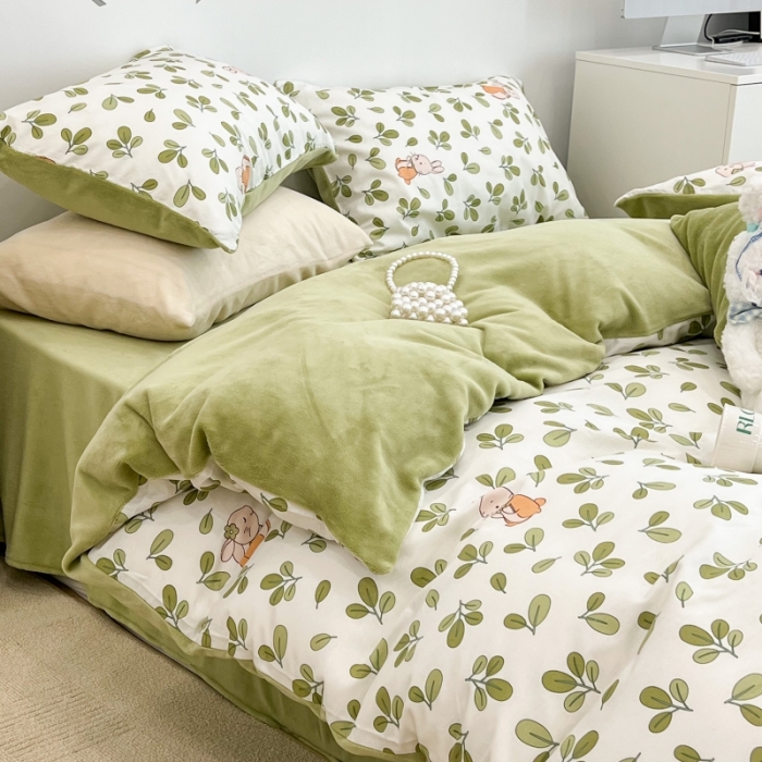 91家纺网 家纺一手货源 找家纺 昔可 2022新款梦幻公主风系列棉加绒印花四件套 花园兔宝