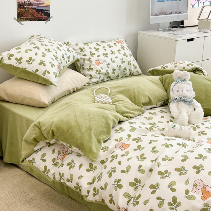 91家纺网 家纺一手货源 找家纺 昔可 2022新款梦幻公主风系列棉加绒印花四件套 花园兔宝