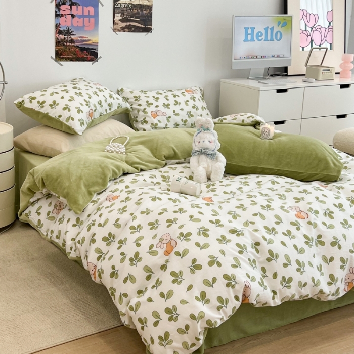 91家纺网 家纺一手货源 找家纺 昔可 2022新款梦幻公主风系列棉加绒印花四件套 花园兔宝