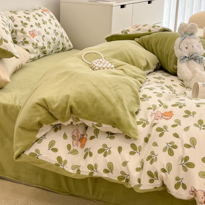 91家纺网 家纺一手货源 找家纺 昔可 2022新款梦幻公主风系列棉加绒印花四件套 花园兔宝