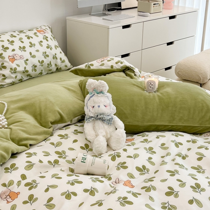 91家纺网 家纺一手货源 找家纺 昔可 2022新款梦幻公主风系列棉加绒印花四件套 花园兔宝