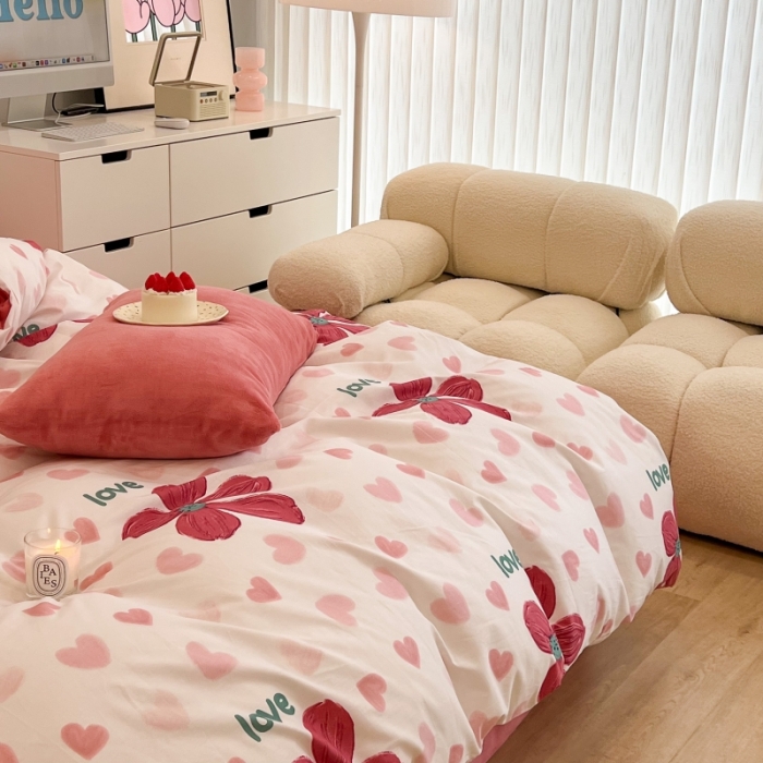 91家纺网 家纺一手货源 找家纺 昔可 2022新款梦幻公主风系列棉加绒印花四件套 花枝俏漫