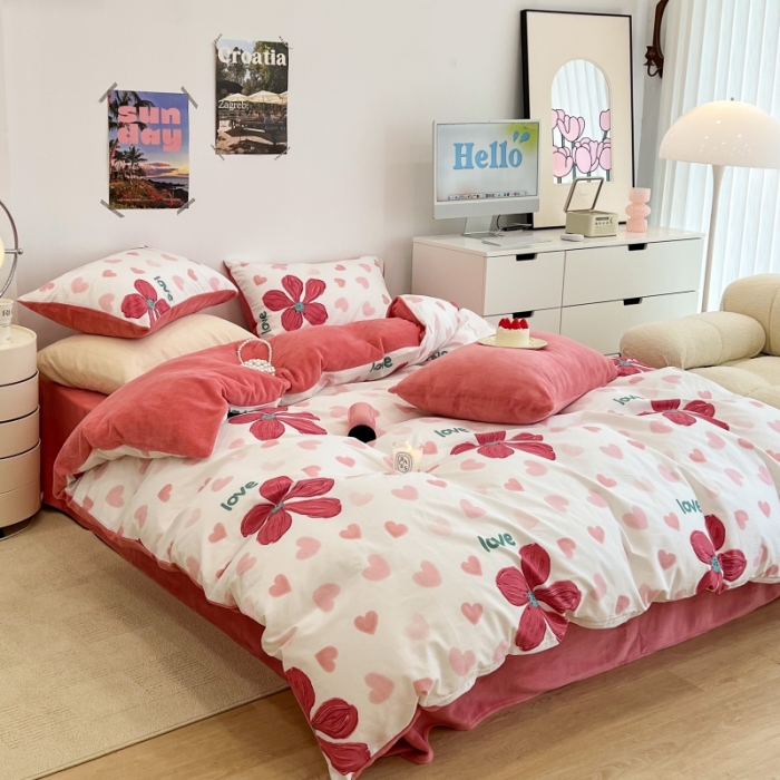 91家纺网 家纺一手货源 找家纺 昔可 2022新款梦幻公主风系列棉加绒印花四件套 花枝俏漫