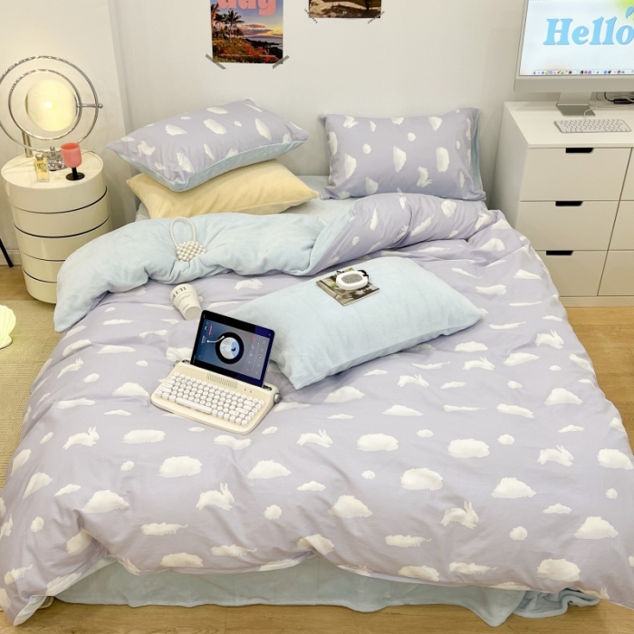 91家纺网 家纺一手货源 找家纺 昔可 2022新款梦幻公主风系列棉加绒印花四件套 蓝云朵