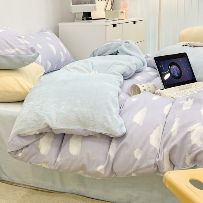 91家纺网 家纺一手货源 找家纺 昔可 2022新款梦幻公主风系列棉加绒印花四件套 蓝云朵