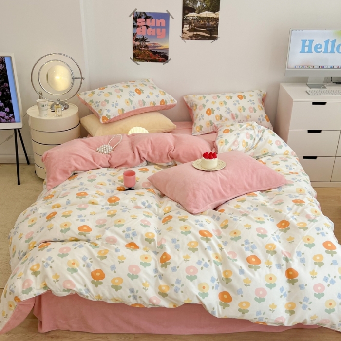 91家纺网 家纺一手货源 找家纺 昔可 2022新款梦幻公主风系列棉加绒印花四件套 梦幻小花花