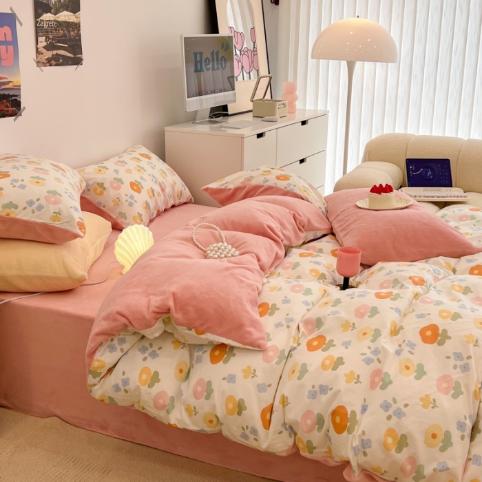 91家纺网 家纺一手货源 找家纺 昔可 2022新款梦幻公主风系列棉加绒印花四件套 梦幻小花花