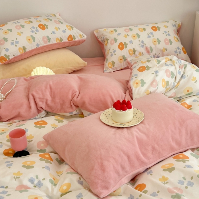 91家纺网 家纺一手货源 找家纺 昔可 2022新款梦幻公主风系列棉加绒印花四件套 梦幻小花花