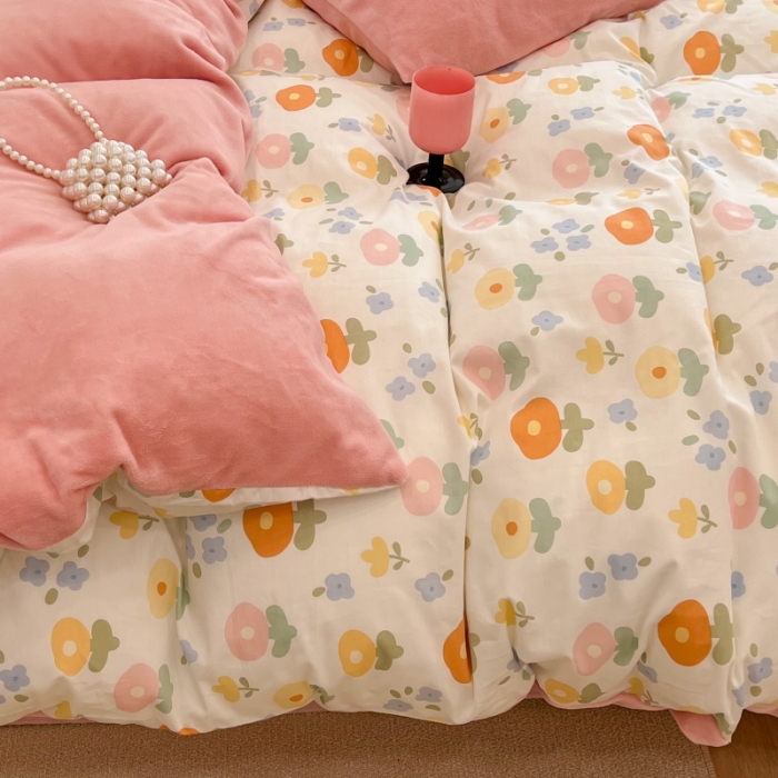 91家纺网 家纺一手货源 找家纺 昔可 2022新款梦幻公主风系列棉加绒印花四件套 梦幻小花花