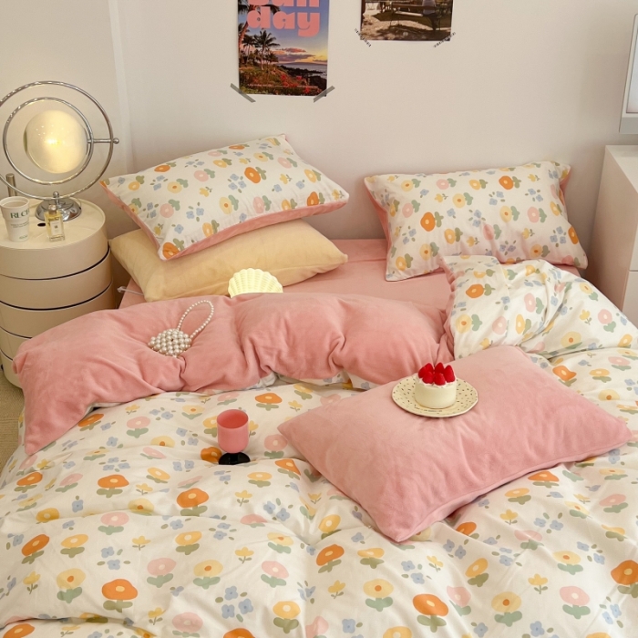 91家纺网 家纺一手货源 找家纺 昔可 2022新款梦幻公主风系列棉加绒印花四件套 梦幻小花花