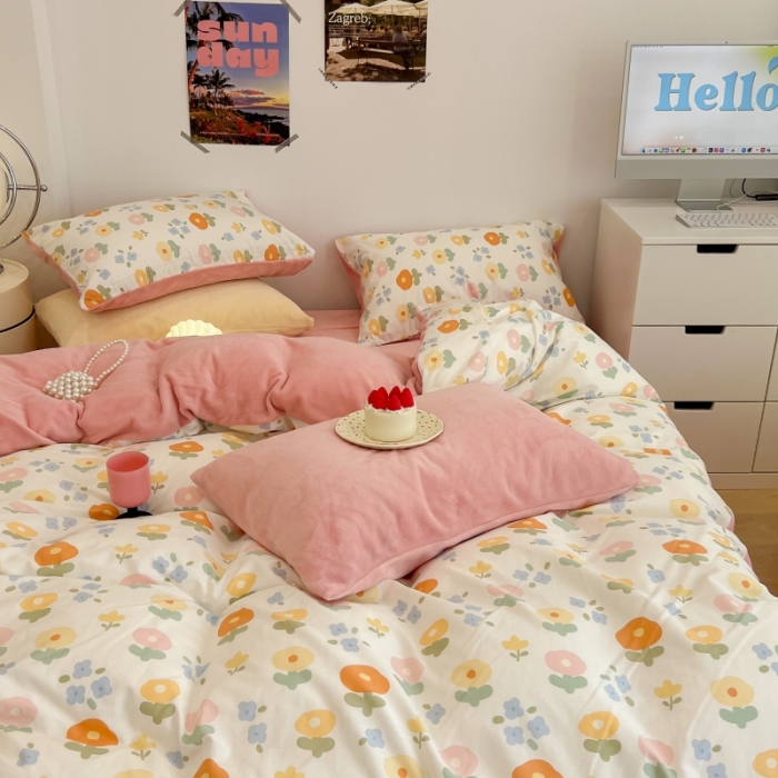 91家纺网 家纺一手货源 找家纺 昔可 2022新款梦幻公主风系列棉加绒印花四件套 梦幻小花花