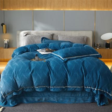 91家纺网 家纺一手货源 找家纺 名品优仓 2022新款精美雕花牛奶绒230克四件套-玛利亚 玛利亚-宝蓝