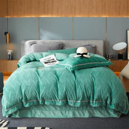 91家纺网 家纺一手货源 找家纺 名品优仓 2022新款精美雕花牛奶绒230克四件套-玛利亚 玛利亚-翠绿