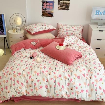 昔可 2022新款梦幻公主风系列棉加绒印花四件套 蜜桃花园