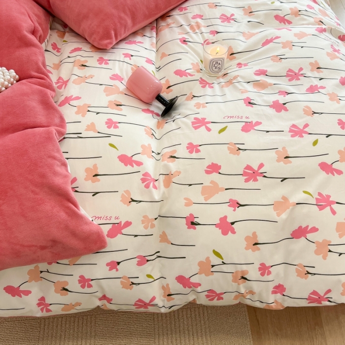 91家纺网 家纺一手货源 找家纺 昔可 2022新款梦幻公主风系列棉加绒印花四件套 蜜桃花园