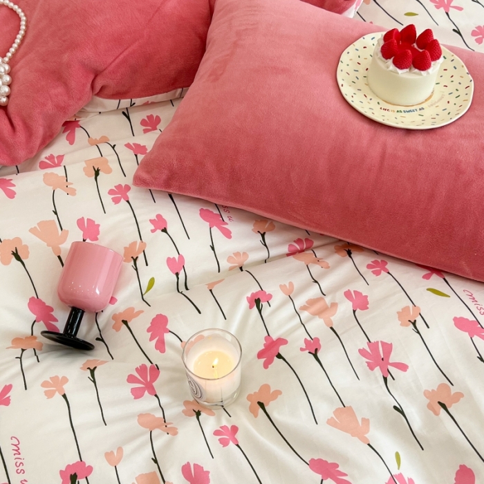 91家纺网 家纺一手货源 找家纺 昔可 2022新款梦幻公主风系列棉加绒印花四件套 蜜桃花园