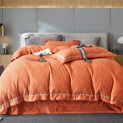 91家纺网 家纺一手货源 找家纺 名品优仓 2022新款精美雕花牛奶绒230克四件套-玛利亚 玛利亚-橘色