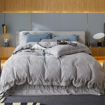 91家纺网 家纺一手货源 找家纺 名品优仓 2022新款精美雕花牛奶绒230克四件套-玛利亚 玛利亚-浅灰