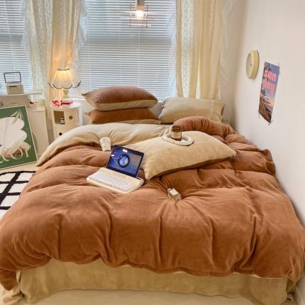 91家纺网 家纺一手货源 找家纺 （总）昔可 2022新款奶油双拼系列牛奶绒四件套