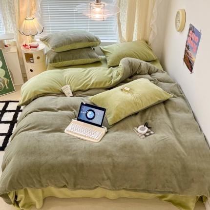 91家纺网 家纺一手货源 找家纺 （总）昔可 2022新款奶油双拼系列牛奶绒四件套