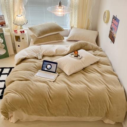 91家纺网 家纺一手货源 找家纺 （总）昔可 2022新款奶油双拼系列牛奶绒四件套