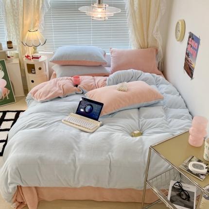 91家纺网 家纺一手货源 找家纺 （总）昔可 2022新款奶油双拼系列牛奶绒四件套