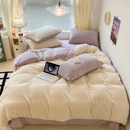 91家纺网 家纺一手货源 找家纺 （总）昔可 2022新款奶油双拼系列牛奶绒四件套