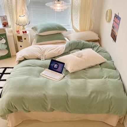 91家纺网 家纺一手货源 找家纺 （总）昔可 2022新款奶油双拼系列牛奶绒四件套