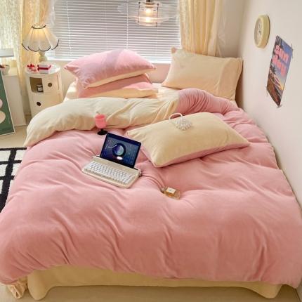 91家纺网 家纺一手货源 找家纺 （总）昔可 2022新款奶油双拼系列牛奶绒四件套