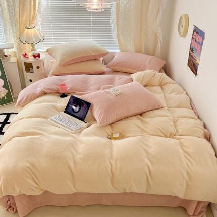 91家纺网 家纺一手货源 找家纺 （总）昔可 2022新款奶油双拼系列牛奶绒四件套