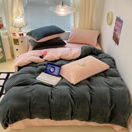 （总）昔可 2022新款奶油双拼系列牛奶绒四件套