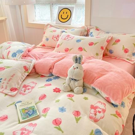 91家纺网 家纺一手货源 找家纺 （总）花伞 2024新款加厚牛奶绒保暖四件套 第二组