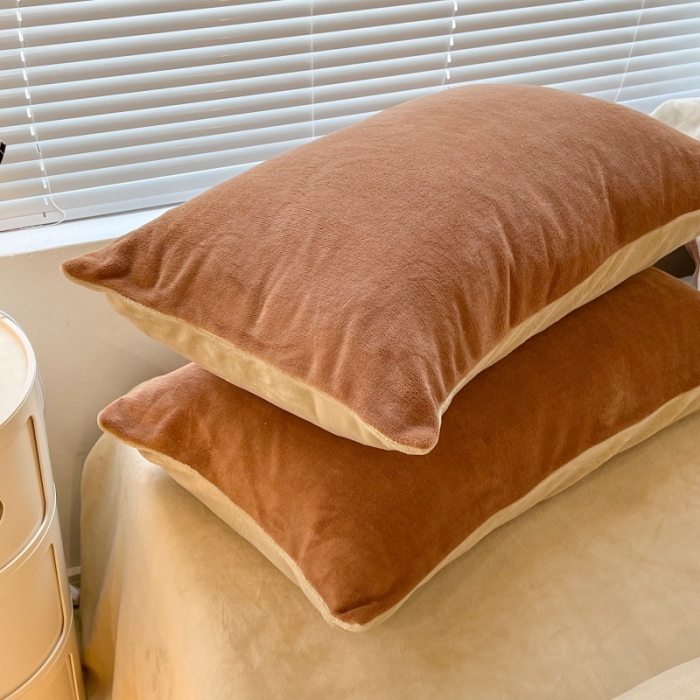 91家纺网 家纺一手货源 找家纺 昔可 2022新款奶油双拼系列牛奶绒四件套 焦糖栗子