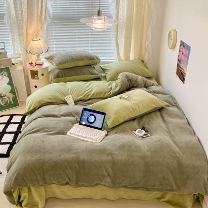 昔可 2022新款奶油双拼系列牛奶绒四件套 抹茶绿