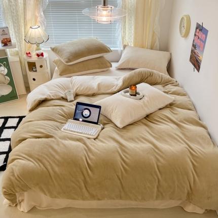 昔可 2022新款奶油双拼系列牛奶绒四件套 奶芙杏