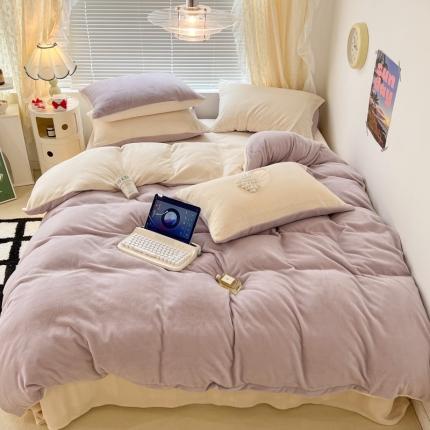 昔可 2022新款奶油双拼系列牛奶绒四件套 奶油紫